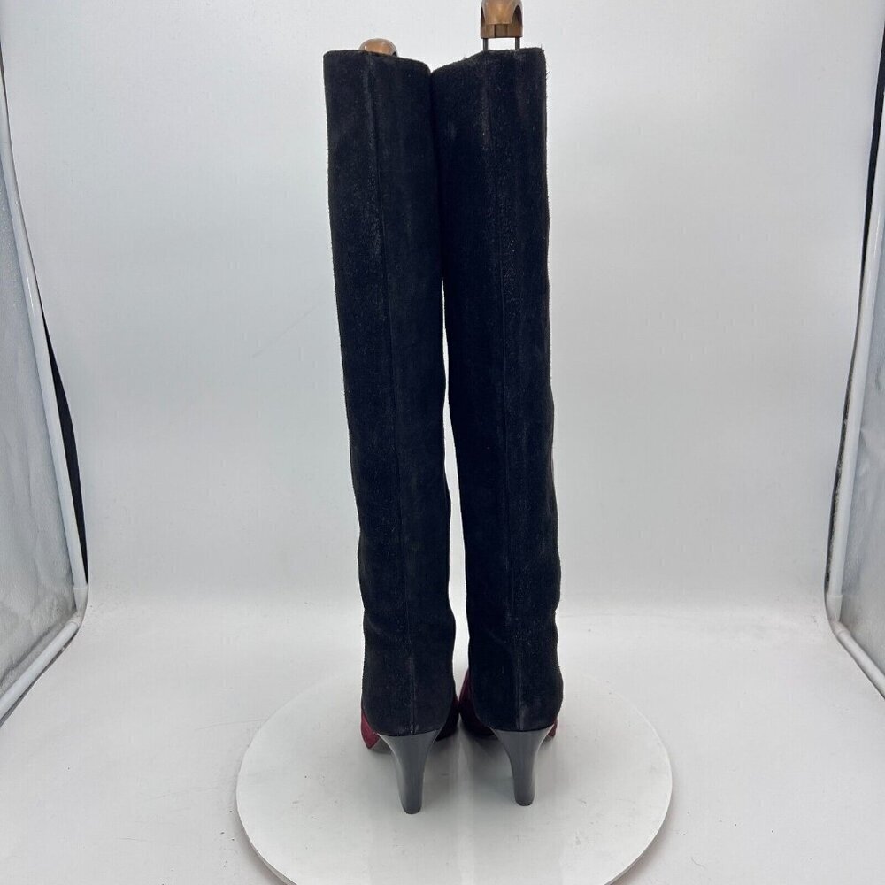 Tory Burch Lila 90mm Women Size 6M Burgundy Grey Black Suede Knee High Boot - Picture 5 of 15